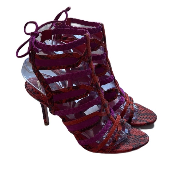 BRIAN‎ ATWOOD Felisa Sandals Strappy Braided Leather Orange Pink Size 7.5 Animal - Picture 8 of 14